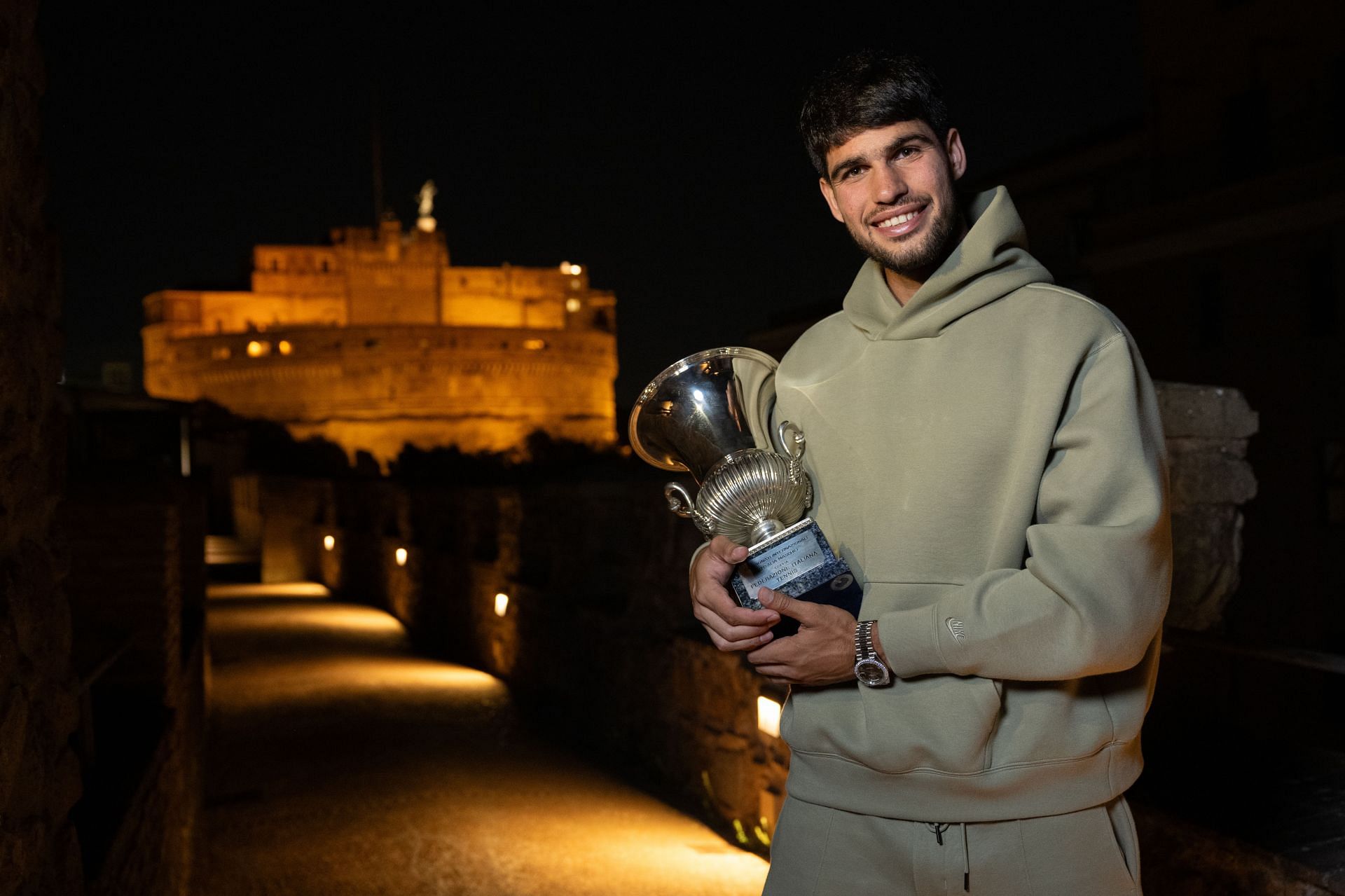 Carlos Alcaraz with his Italian Open trophy | Image Source: Getty